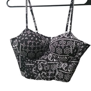 Say What? Black & White Bandana-Print Bustier Camisole